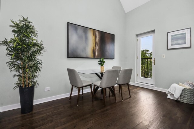 2035 W Crystal St Unit 3, Chicago, IL 60622 - dining space with dark wood-style flooring, baseboards, and high vaulted ceiling