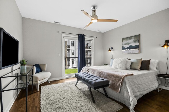 2035 W Crystal St Unit 3, Chicago, IL 60622 - bedroom with access to exterior, wood finished floors, baseboards, and ceiling fan