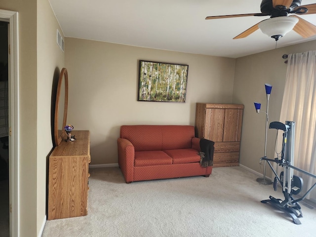 152 W Chatham Ln, Round Lake, IL 60073 - sitting room with carpet flooring, baseboards, and ceiling fan