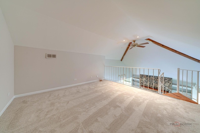 15 Highview Cir, Hawthorn Woods, IL 60047 - additional living space featuring vaulted ceiling, a ceiling fan, baseboards, carpet, and recessed lighting