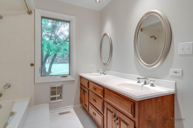 15 Highview Cir, Hawthorn Woods, IL 60047 - full bathroom with heating unit, double vanity, and tile patterned flooring