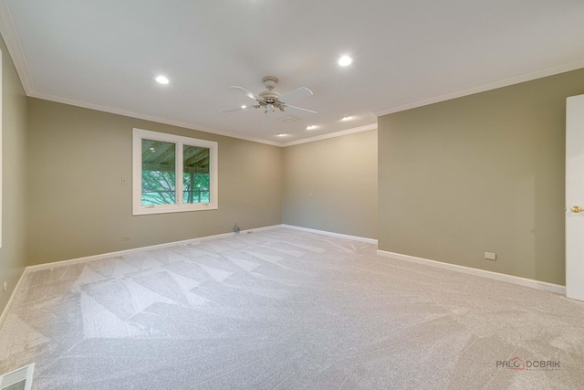 15 Highview Cir, Hawthorn Woods, IL 60047 - unfurnished room with ornamental molding, baseboards, a ceiling fan, recessed lighting, and light colored carpet