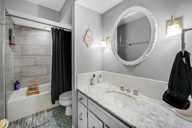 9802 S Karlov Ave Unit A, Oak Lawn, IL 60453 - bathroom featuring toilet, vanity, shower / bath combo with shower curtain, and tile patterned flooring