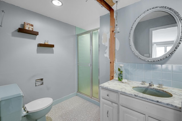 9802 S Karlov Ave Unit A, Oak Lawn, IL 60453 - full bathroom featuring toilet, a stall shower, vanity, and tile patterned floors