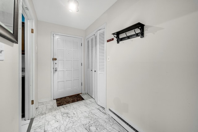 9802 S Karlov Ave Unit A, Oak Lawn, IL 60453 - doorway featuring light marble finish floors and baseboards
