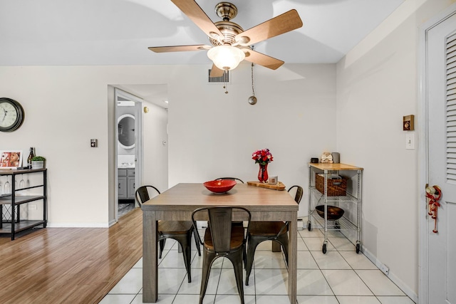 9802 S Karlov Ave Unit A, Oak Lawn, IL 60453 - dining space with a ceiling fan, baseboards, and light wood finished floors