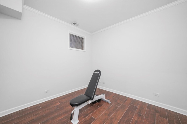 2515 W Harrison St Unit 1, Chicago, IL 60612 - exercise area with baseboards, dark wood-style floors, and ornamental molding