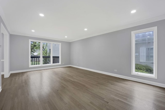 5701 Foxgate Ln, Hinsdale, IL 60521 - unfurnished room with crown molding, dark wood-type flooring, and recessed lighting