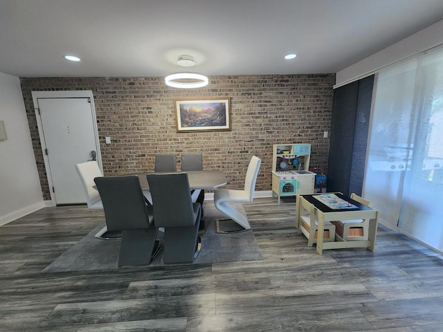 320 Sheridan Dr Unit 2C, Willowbrook, IL 60527 - dining space with wood finished floors, brick wall, baseboards, and recessed lighting