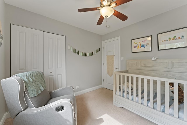 1122 N Cardinal Dr, Palatine, IL 60074 - bedroom with baseboards, a closet, carpet flooring, and a ceiling fan