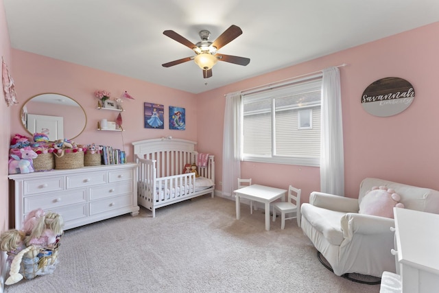1122 N Cardinal Dr, Palatine, IL 60074 - bedroom featuring carpet flooring, a crib, ceiling fan, and baseboards