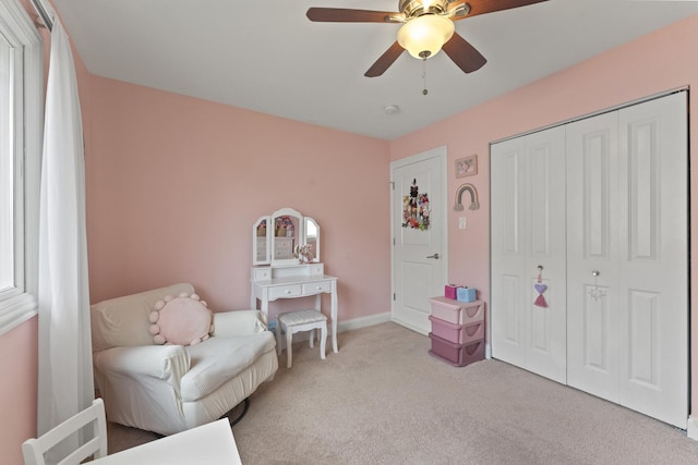 1122 N Cardinal Dr, Palatine, IL 60074 - sitting room featuring carpet flooring, a ceiling fan, and baseboards