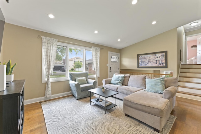 1122 N Cardinal Dr, Palatine, IL 60074 - living room featuring light wood finished floors, recessed lighting, baseboards, and vaulted ceiling