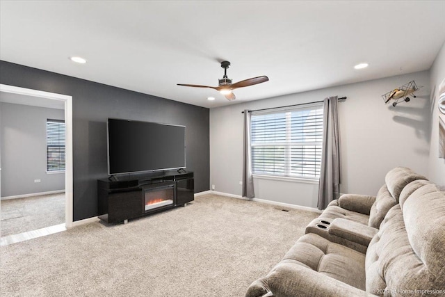 25734 Galway Ave, Plainfield, IL 60585 - carpeted living area with a ceiling fan, baseboards, and recessed lighting