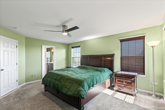 25734 Galway Ave, Plainfield, IL 60585 - bedroom with baseboards, carpet floors, a ceiling fan, and ensuite bathroom