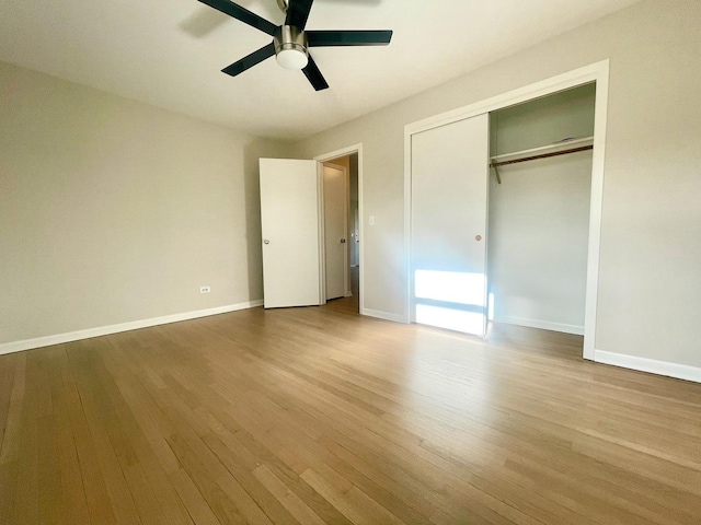 406 Franklin Ave Unit 2A, River Forest, IL 60305 - unfurnished bedroom featuring wood finished floors, baseboards, a closet, and ceiling fan