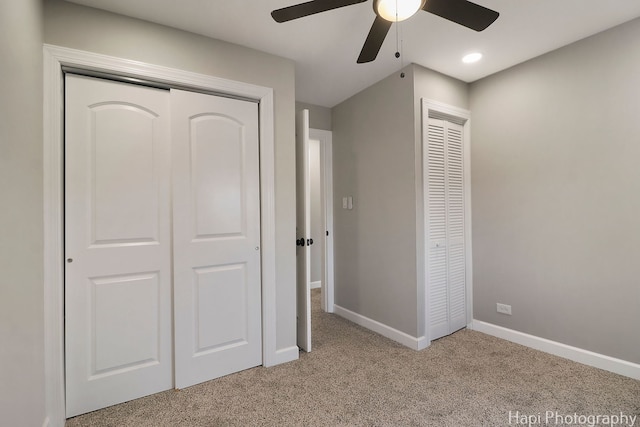 2610 S Thomas Ct, Mchenry, IL 60051 - unfurnished bedroom featuring carpet floors, baseboards, recessed lighting, and a ceiling fan
