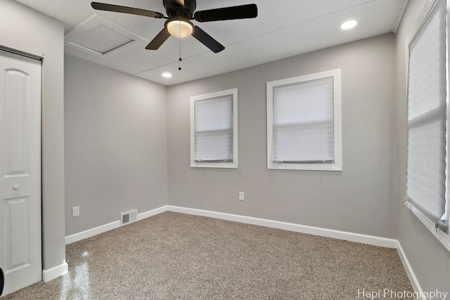 2610 S Thomas Ct, Mchenry, IL 60051 - unfurnished room with recessed lighting, carpet floors, baseboards, attic access, and a ceiling fan
