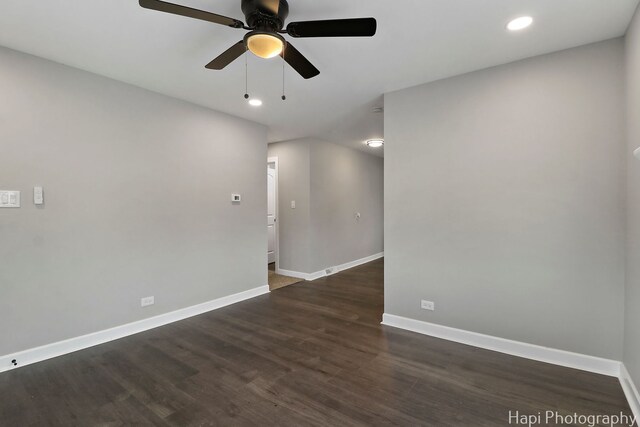 2610 S Thomas Ct, Mchenry, IL 60051 - spare room featuring recessed lighting, baseboards, ceiling fan, and dark wood-type flooring