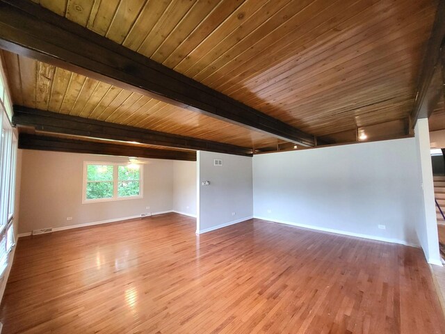 2913 Balmoral Cres, Flossmoor, IL 60422 - empty room featuring wood finished floors, ceiling fan, and a wooden ceiling with exposed beams