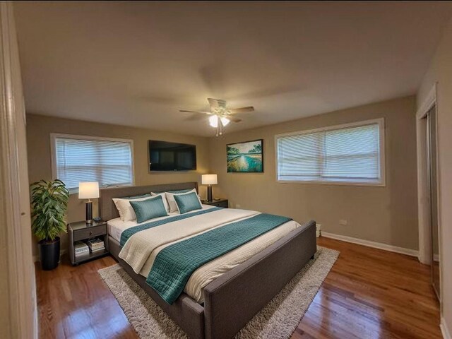 2913 Balmoral Cres, Flossmoor, IL 60422 - bedroom with light wood-type flooring, a walk in closet, a ceiling fan, and a closet