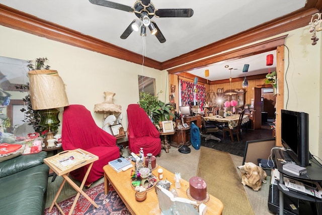 6108 S Honore St, Chicago, IL 60636 - living room featuring a ceiling fan and crown molding