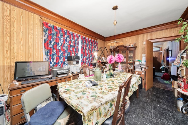 6108 S Honore St, Chicago, IL 60636 - dining space featuring ornamental molding and wooden walls