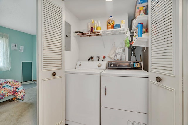 10528 Ridge Cove Dr Unit 11A, Chicago Ridge, IL 60415 - laundry area with washing machine and dryer, carpet flooring, and electric panel