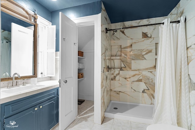 915 E Duane Blvd, Kankakee, IL 60901 - full bath with vanity, tiled shower, marble finish flooring, and toilet