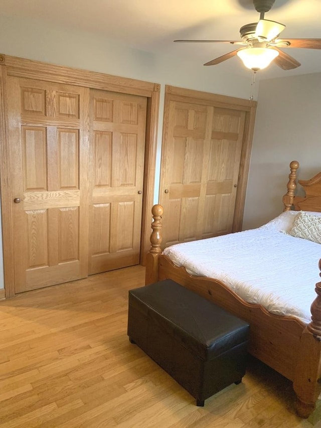 8500 W Winona St, Chicago, IL 60656 - bedroom with multiple closets, light wood finished floors, and ceiling fan
