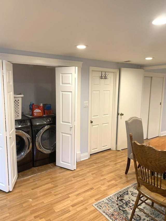 8500 W Winona St, Chicago, IL 60656 - dining area with washer and dryer, light wood-type flooring, recessed lighting, and baseboards