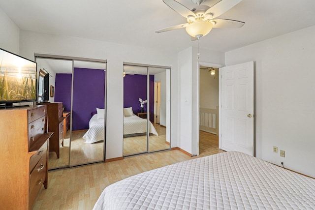 1705 N Donovan St, Mchenry, IL 60050 - bedroom with two closets, light wood-type flooring, and ceiling fan