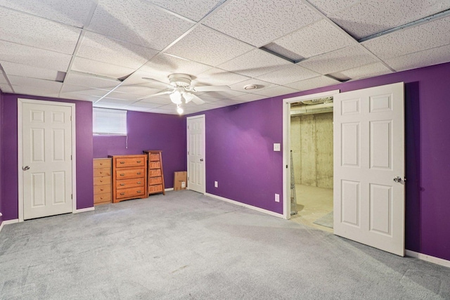 1705 N Donovan St, Mchenry, IL 60050 - unfurnished bedroom with carpet flooring, a drop ceiling, baseboards, and a ceiling fan