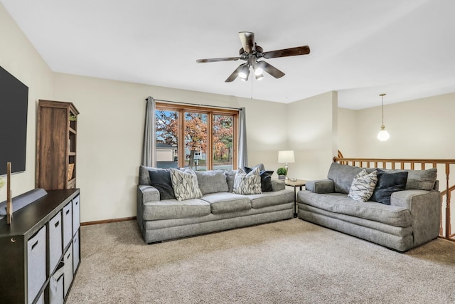 25911 W Highpoint Rd, Ingleside, IL 60041 - living room featuring light carpet, a ceiling fan, and baseboards
