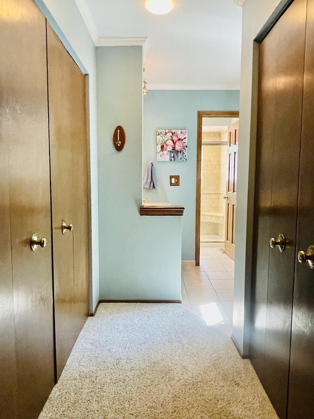 17581 W Summit Dr, Grayslake, IL 60030 - hall featuring crown molding, light colored carpet, and light tile patterned flooring