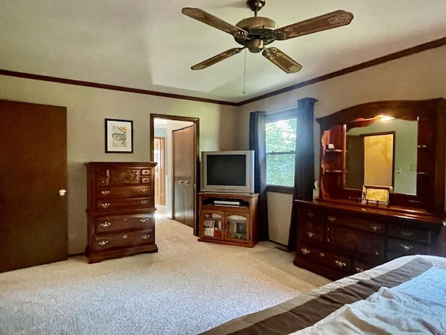 17581 W Summit Dr, Grayslake, IL 60030 - bedroom with carpet floors, crown molding, arched walkways, and a ceiling fan