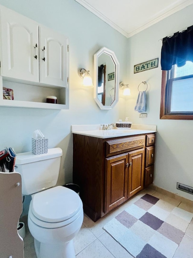 17581 W Summit Dr, Grayslake, IL 60030 - half bath featuring vanity, crown molding, and tile patterned floors