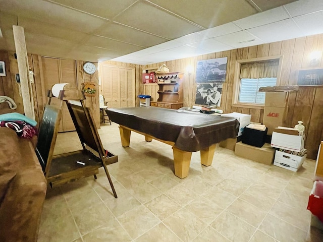 17581 W Summit Dr, Grayslake, IL 60030 - game room featuring wooden walls, a drop ceiling, billiards table, and tile patterned floors
