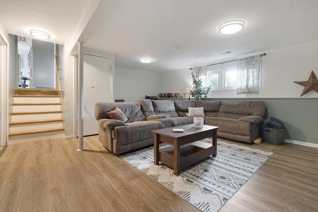 6130 Belmont Rd, Downers Grove, IL 60516 - living area with light wood-style flooring, stairs, and wainscoting