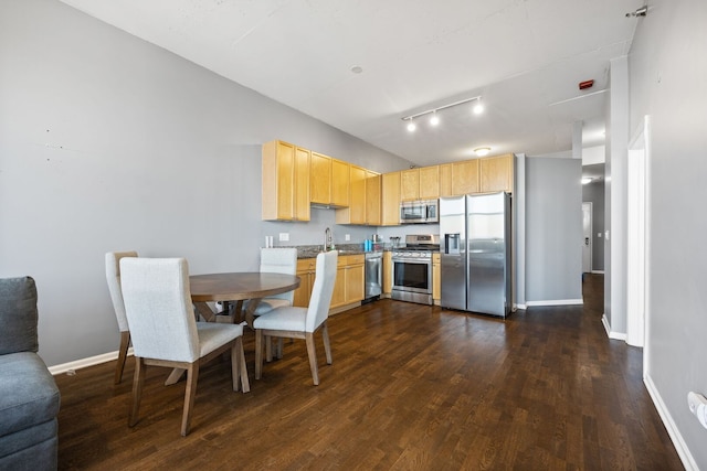 1464 S Michigan Ave Unit 2203, Chicago, IL 60605 - kitchen featuring appliances with stainless steel finishes, light brown cabinetry, dark wood-style floors, baseboards, and a sink