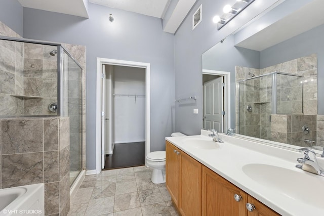 1464 S Michigan Ave Unit 2203, Chicago, IL 60605 - bathroom with a shower stall, double vanity, a garden tub, and toilet