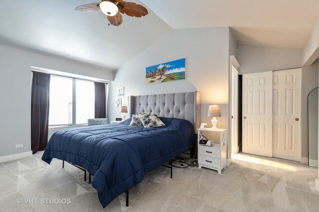 1544 Birmingham Ln, Crystal Lake, IL 60014 - bedroom with lofted ceiling, light colored carpet, baseboards, and ceiling fan