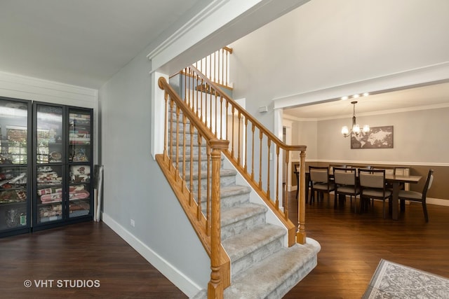 1544 Birmingham Ln, Crystal Lake, IL 60014 - stairs featuring wood finished floors, baseboards, crown molding, and a chandelier