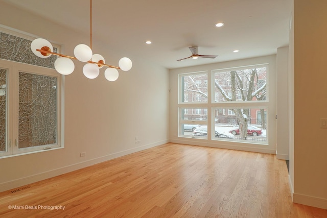 6123 S Ellis Ave, Chicago, IL 60637 - spare room featuring wood finished floors, baseboards, recessed lighting, and ceiling fan