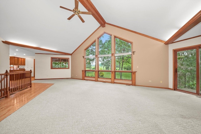 9316 Pine Needle Pass, Bull Valley, IL 60097 - unfurnished living room with ceiling fan and light colored carpet