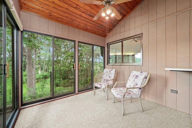 9316 Pine Needle Pass, Bull Valley, IL 60097 - sunroom / solarium featuring vaulted ceiling, wood ceiling, carpet, healthy amount of natural light, and wooden walls