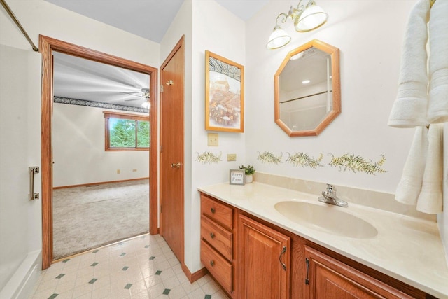 9316 Pine Needle Pass, Bull Valley, IL 60097 - bathroom with vanity, tile patterned floors, and ceiling fan