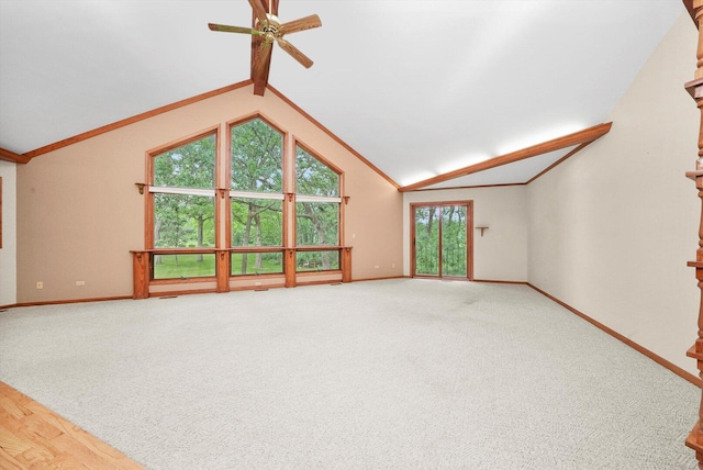 9316 Pine Needle Pass, Bull Valley, IL 60097 - unfurnished living room with ceiling fan, carpet flooring, and lofted ceiling