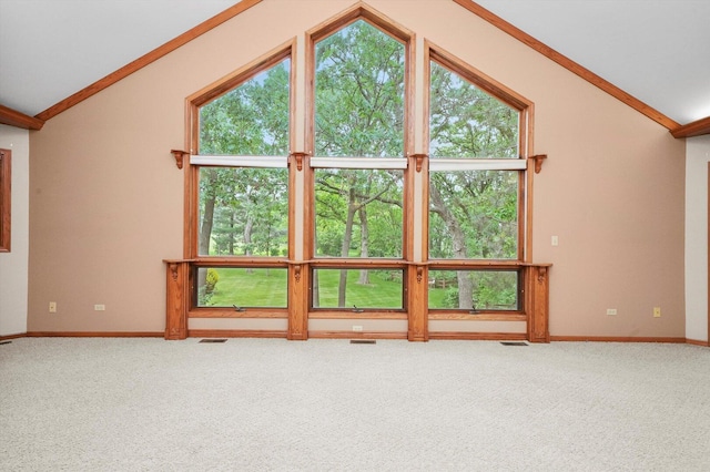 9316 Pine Needle Pass, Bull Valley, IL 60097 - unfurnished living room with vaulted ceiling, carpet floors, and healthy amount of natural light