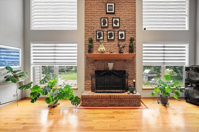 1839 Kings Gate Ln, Crystal Lake, IL 60014 - living area with a high ceiling, wood finished floors, a fireplace, and healthy amount of natural light